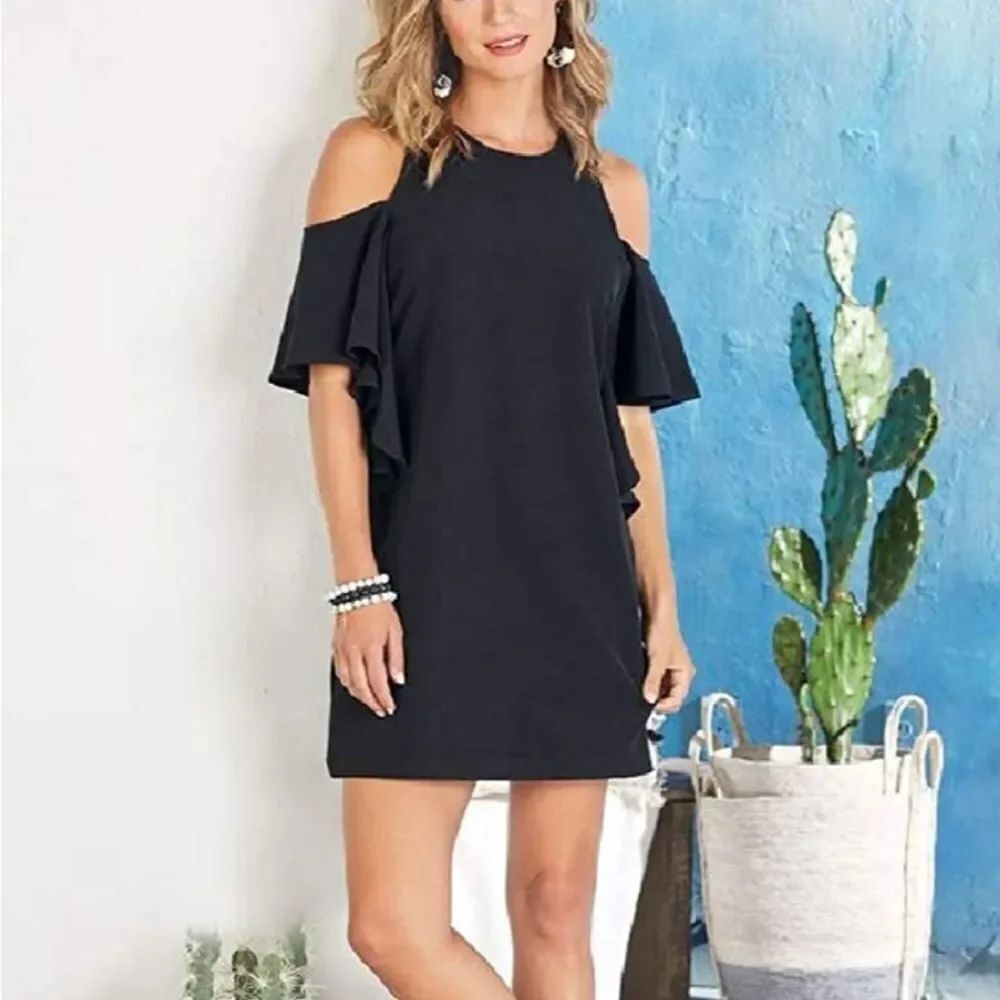 VINCE CAMUTO DOUBLE RUFFLE SLEEVE&SIDE LONG ZIP CLOSURE WOMEN"S DRESS